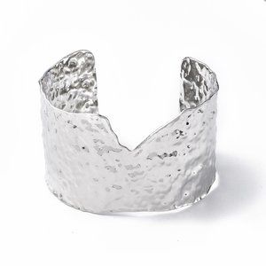 Hammered silver brutalist wide cuff bangle bracelet in Stainless Steel Statement